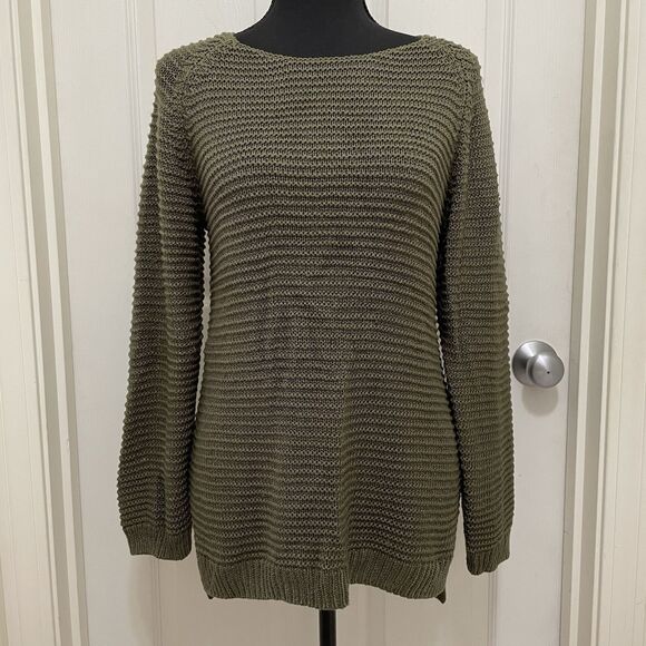 H&M Knit Sweater Olive Green Pullover Boho Women's Size Small Loose Knit‎ Back - Picture 1 of 6